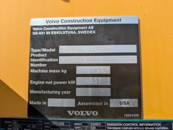 2017 Volvo L90H Wheel Loader