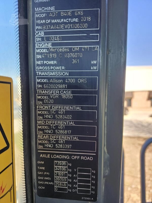 2018 Bell B40E Articulated Dump Truck