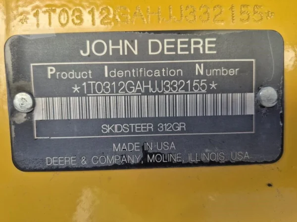 2018 John Deere 312GR Skid Steer Loader