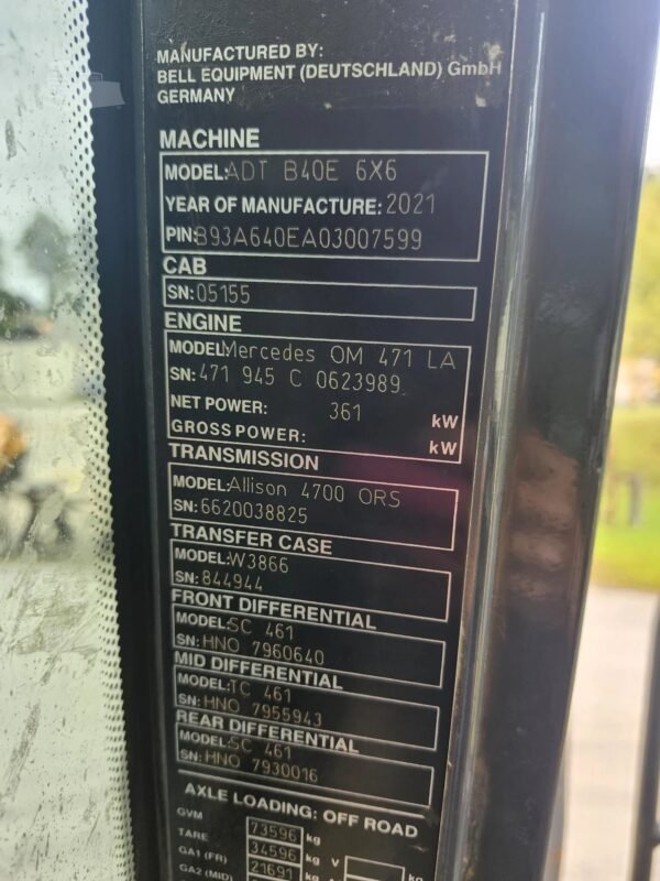 2021 Bell B40E Articulated Dump Truck